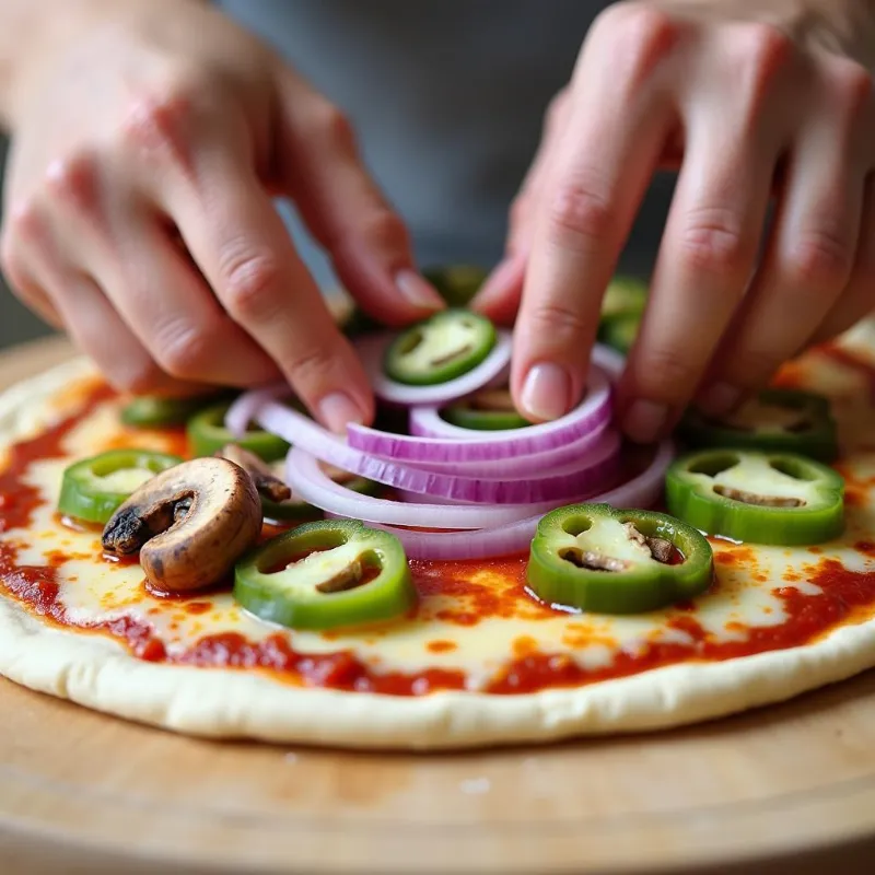 Adding vegan toppings to pizza dough