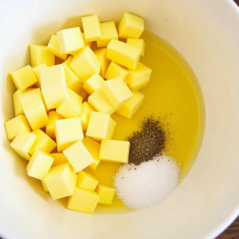 Yellow squash, olive oil, salt, and pepper in a bowl