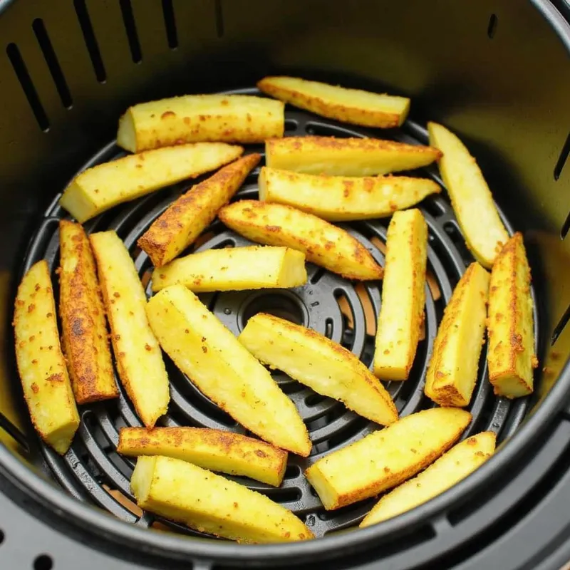 Air frying zucchini fries in a basket