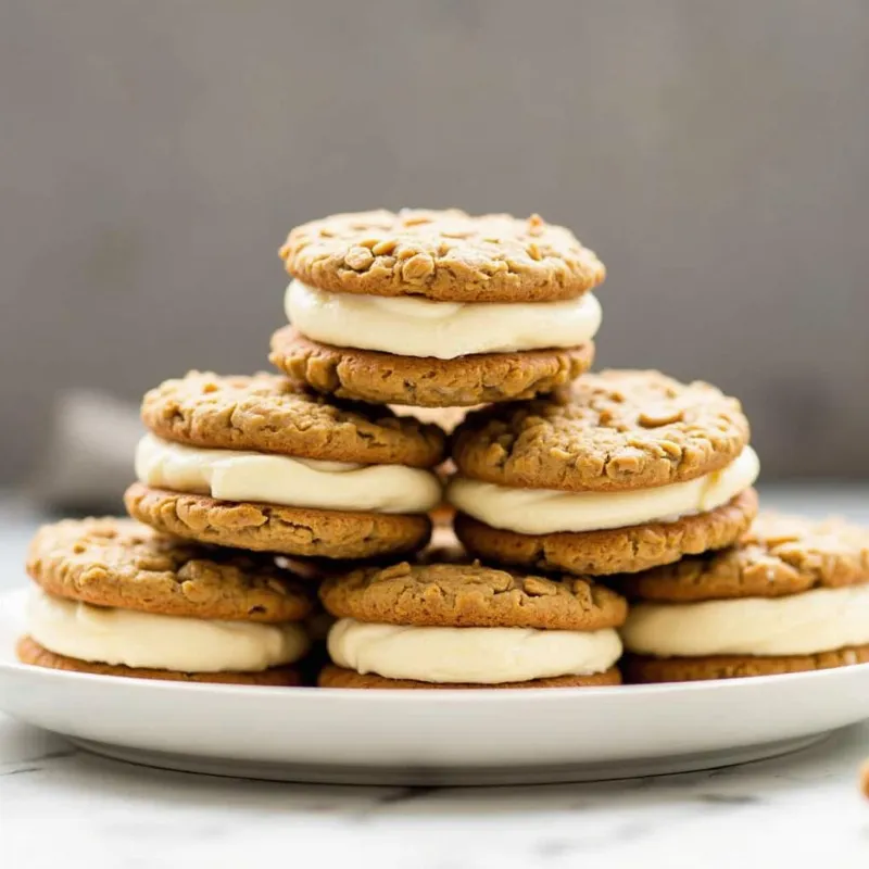 Assembled vegan oatmeal cream pies on a plate