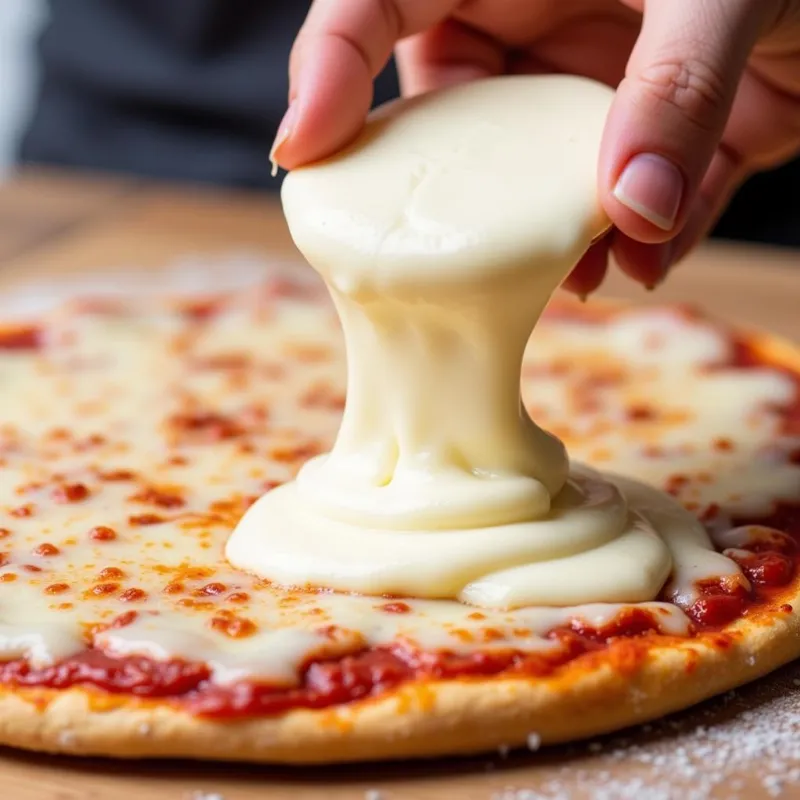 Adding vegan mozzarella to pizza base