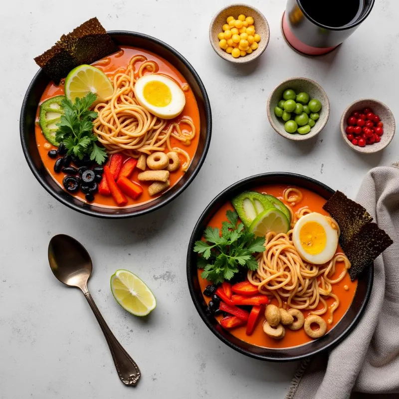 Assembling Vegan Ramen Bowls