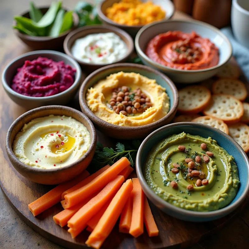 Assortment of Colorful Vegan Dips in Bowls