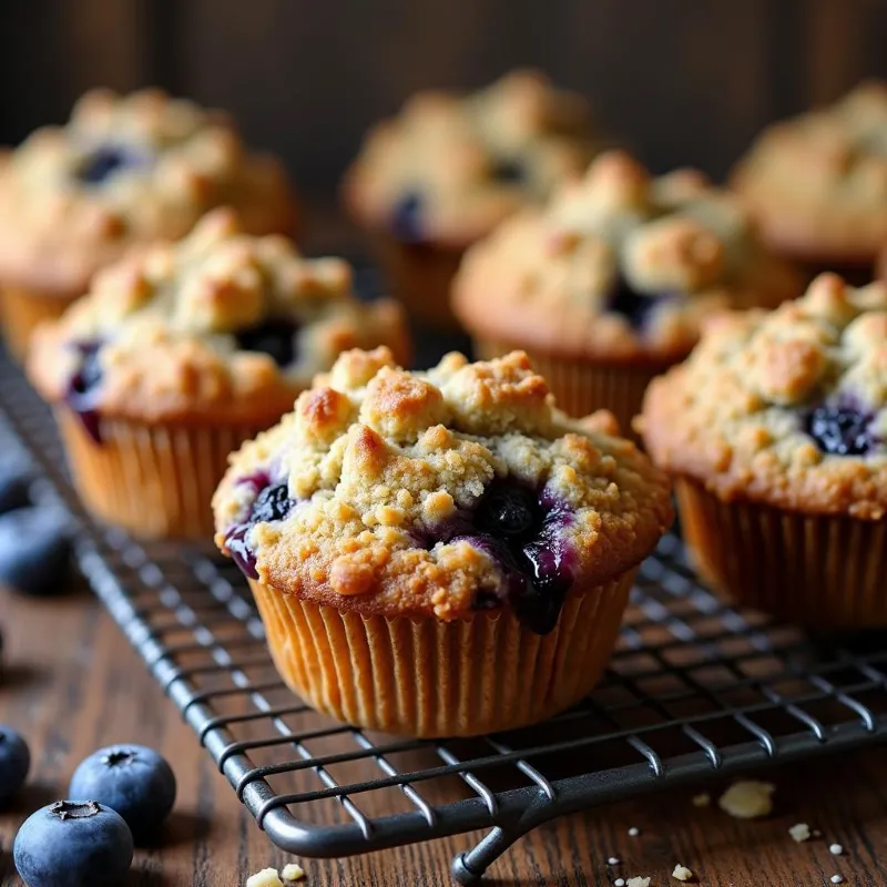 Freshly Baked Vegan Blueberry Muffins Cooling on Rack