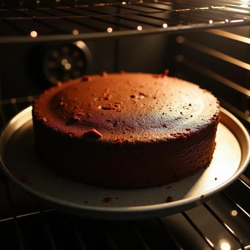 Baking the vegan flourless chocolate cake in the oven