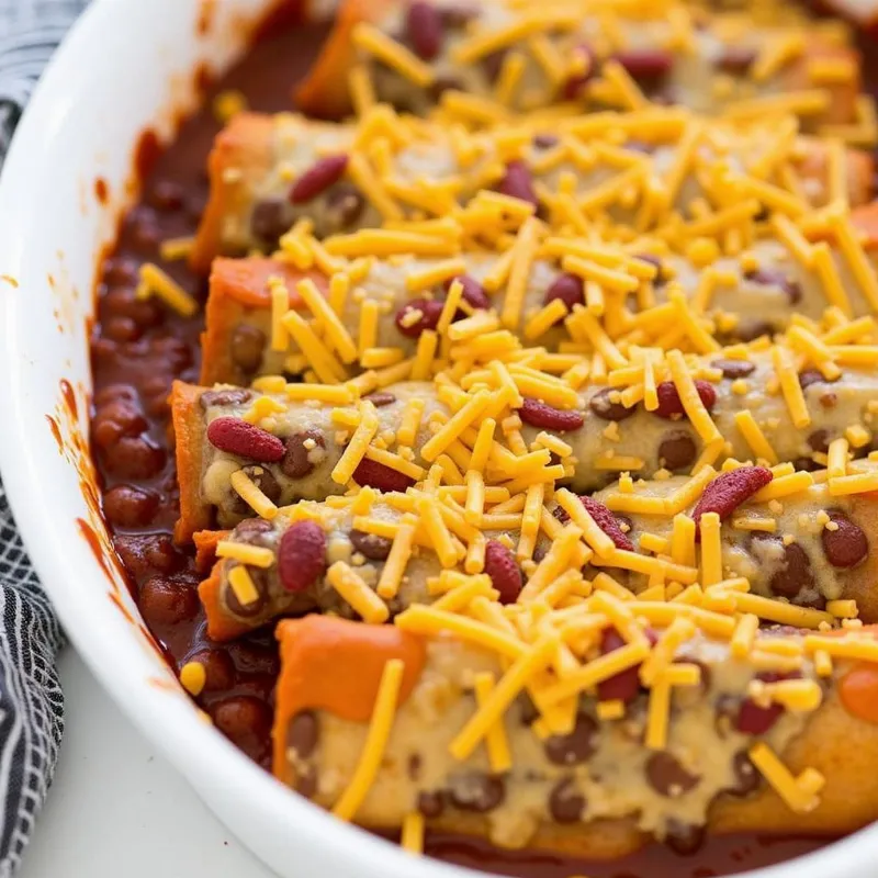 Cheesy Vegan Black Bean and Sweet Potato Enchiladas Baking