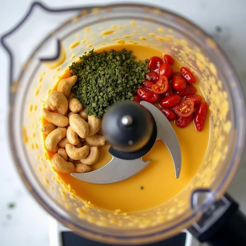 High-speed blender blending cashew cream sauce ingredients