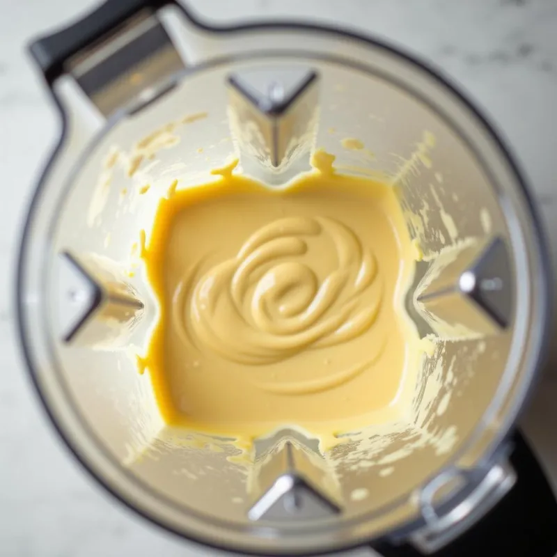 Blending ingredients for vegan alfredo sauce in a high-speed blender