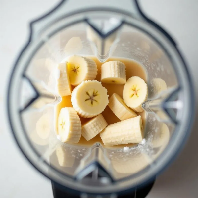 Blending ingredients for vegan banana ice cream