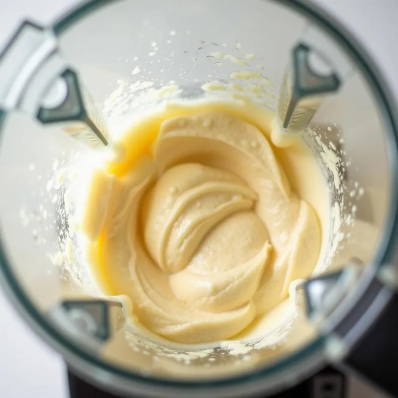 Blending the vegan vanilla ice cream mixture in a high-speed blender.