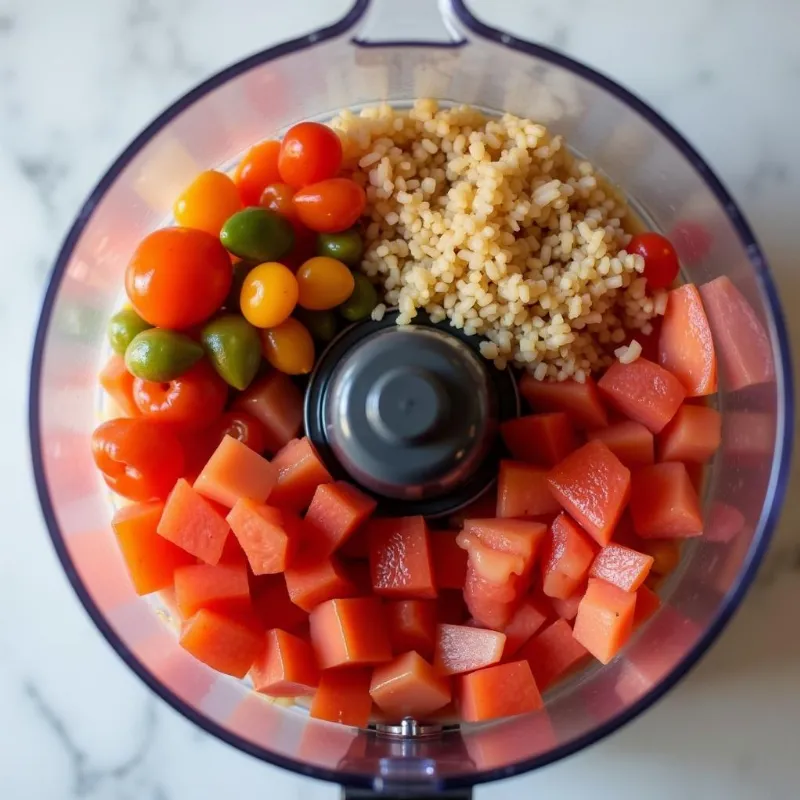 Blending vegetables for vegan jollof rice sauce