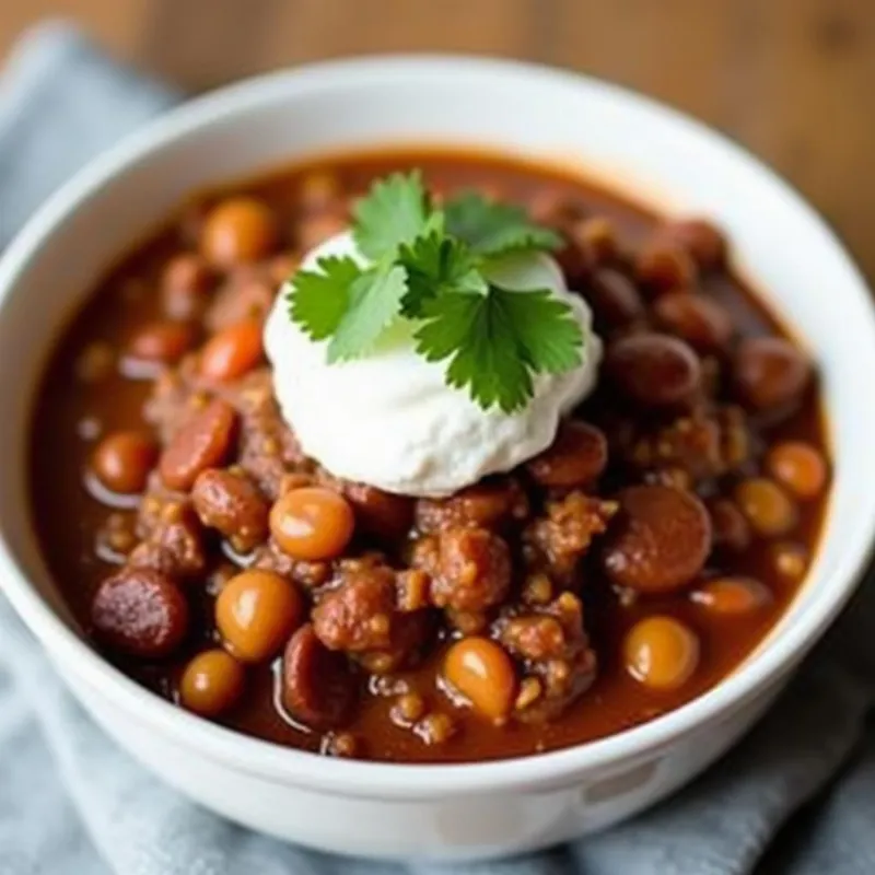 Steaming bowl of vegan chili topped with fresh cilantro