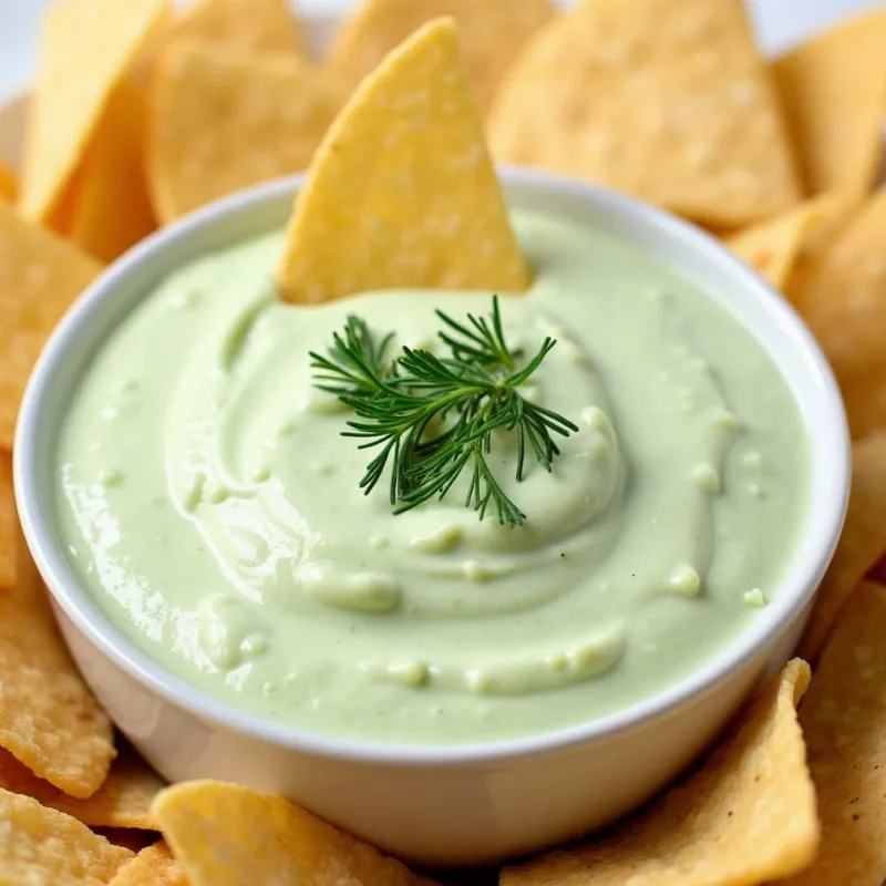 Creamy Cashew Dill Dip in a bowl with chips