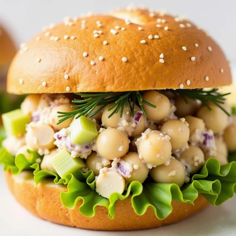 A Chickpea Salad Sandwich on a plate