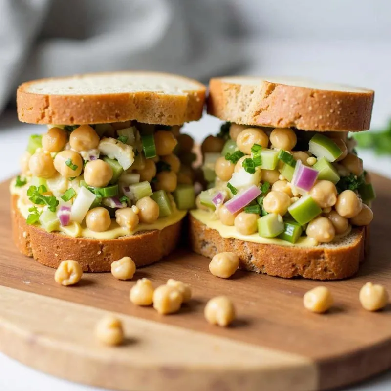 Vegan chickpea salad sandwich on whole-wheat bread