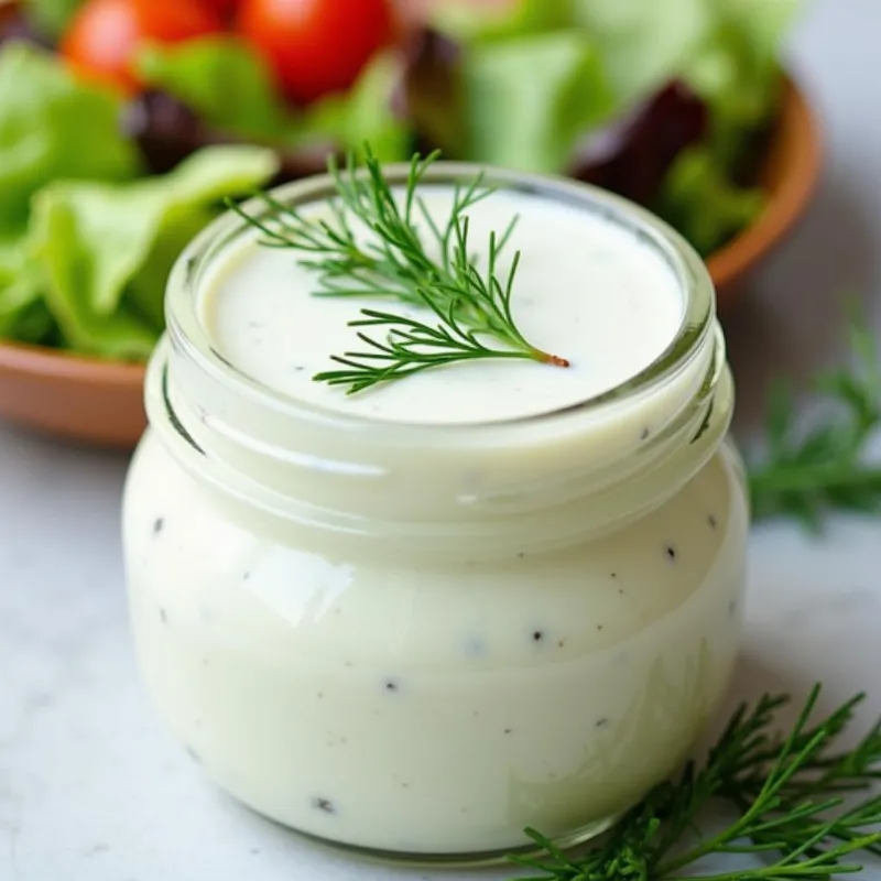 Chilled vegan ranch dressing in a jar