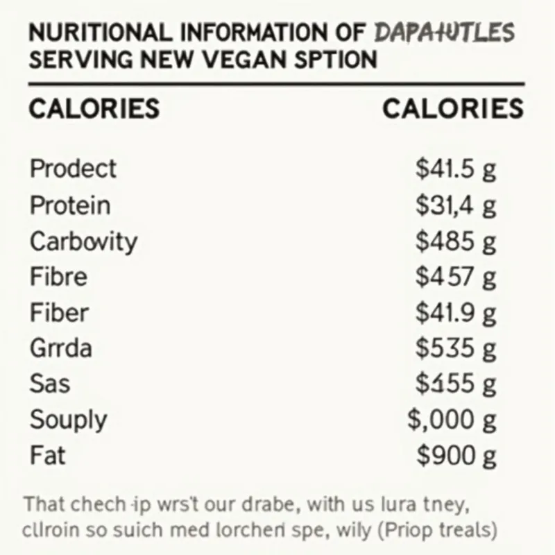 Nutritional information chart for Chipotle's vegan option