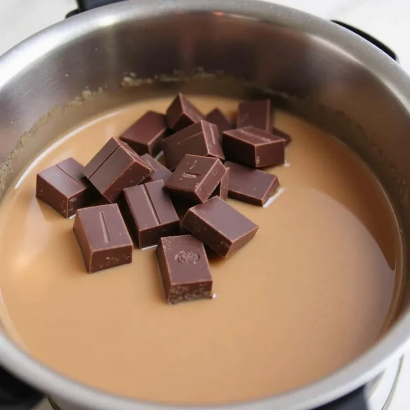 Vegan chocolate melting into warm plant milk