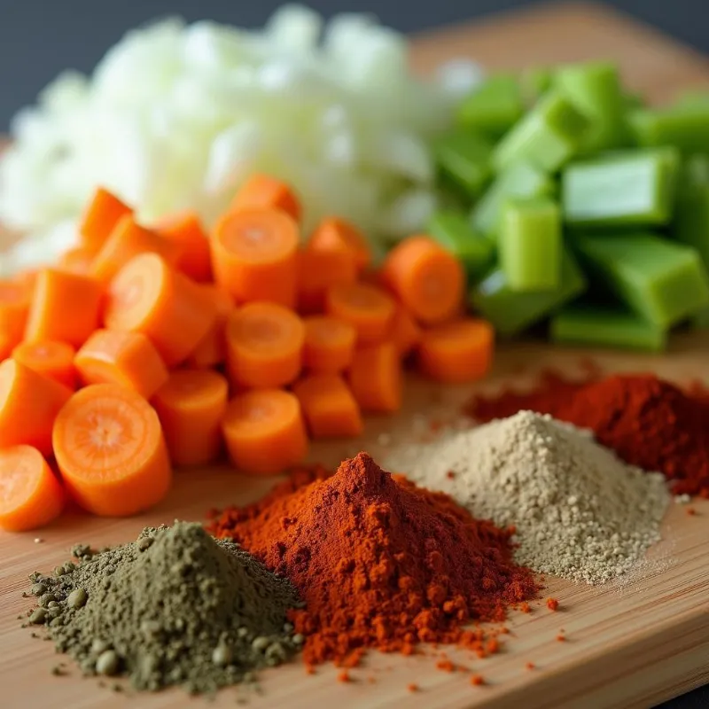 Chopped Vegetables and Spices for Soup