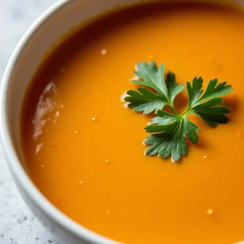 Vegan classic ginger carrot soup in a bowl.