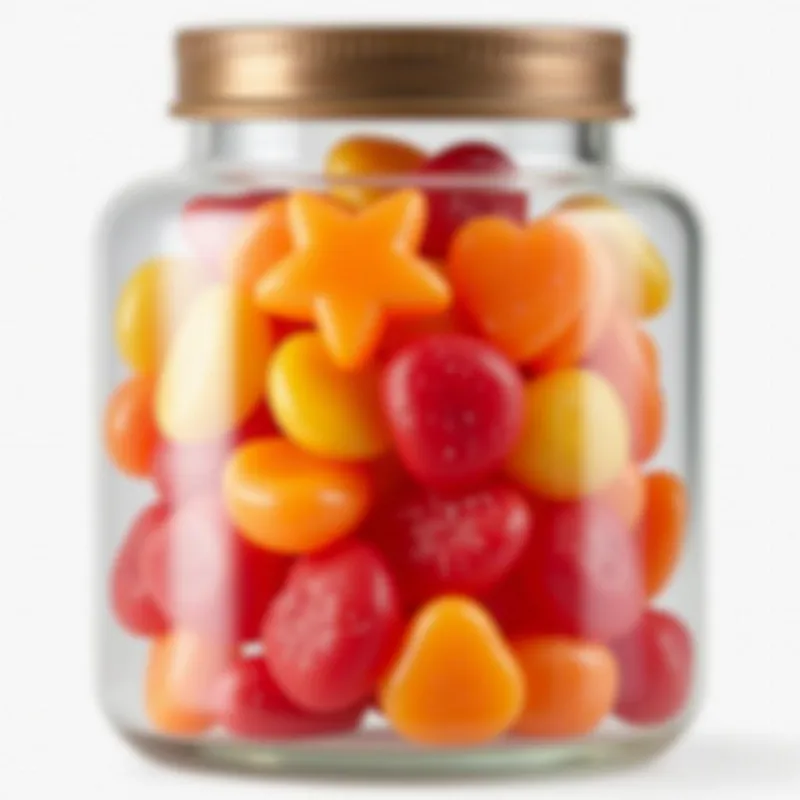 An assortment of colorful vegan jelly sweets in a jar.