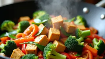 Colorful vegetable stir-fry in a wok