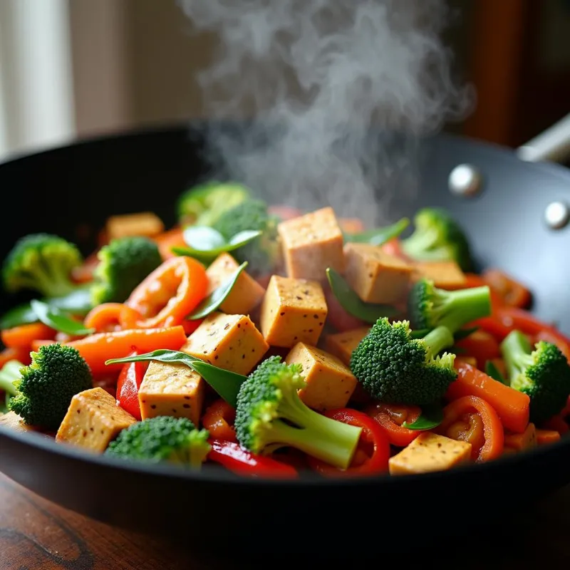 Colorful vegetable stir-fry in a wok