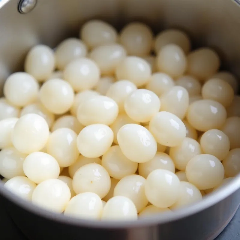 Cooked tapioca pearls in a pot