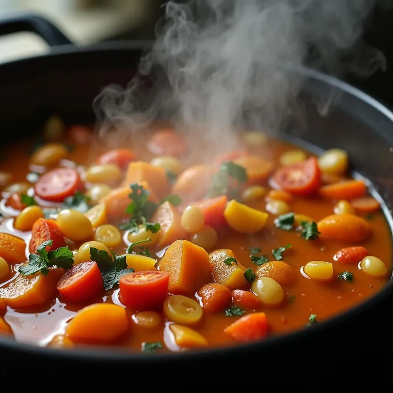 A skillet with the quinoa filling simmering on a stovetop