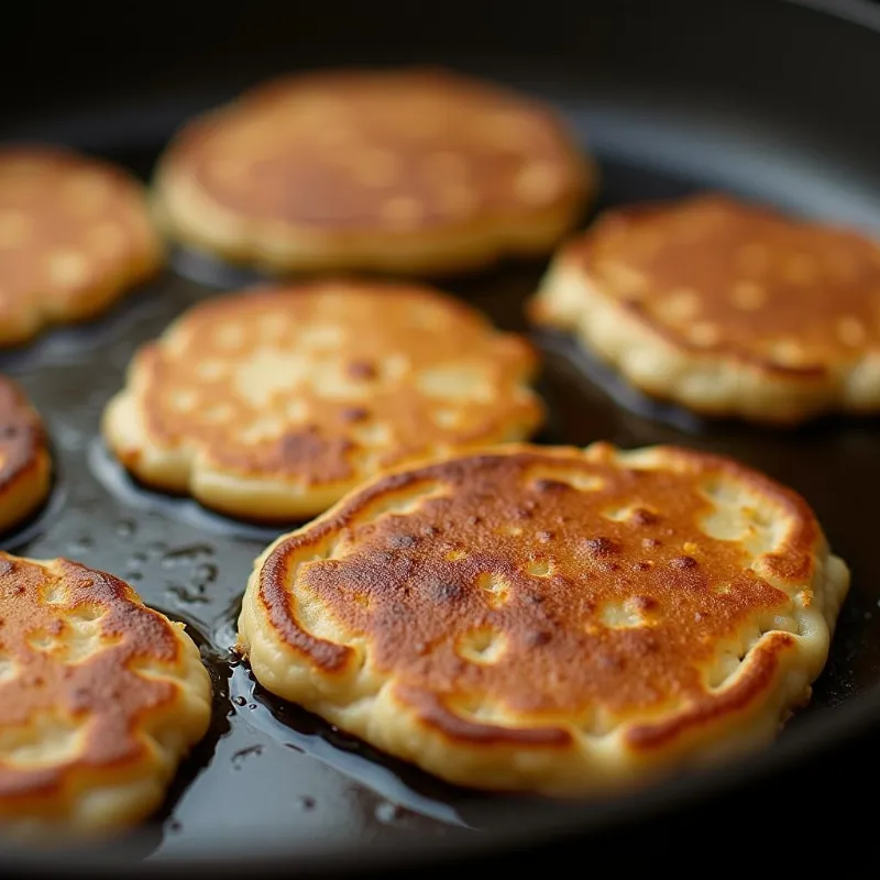 Vegan Sourdough Discard Pancakes Cooking on a Griddle 