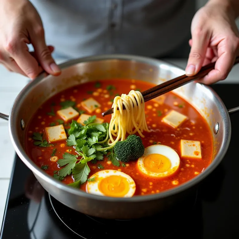 Cooking Vegan Spicy Ramen on Stovetop