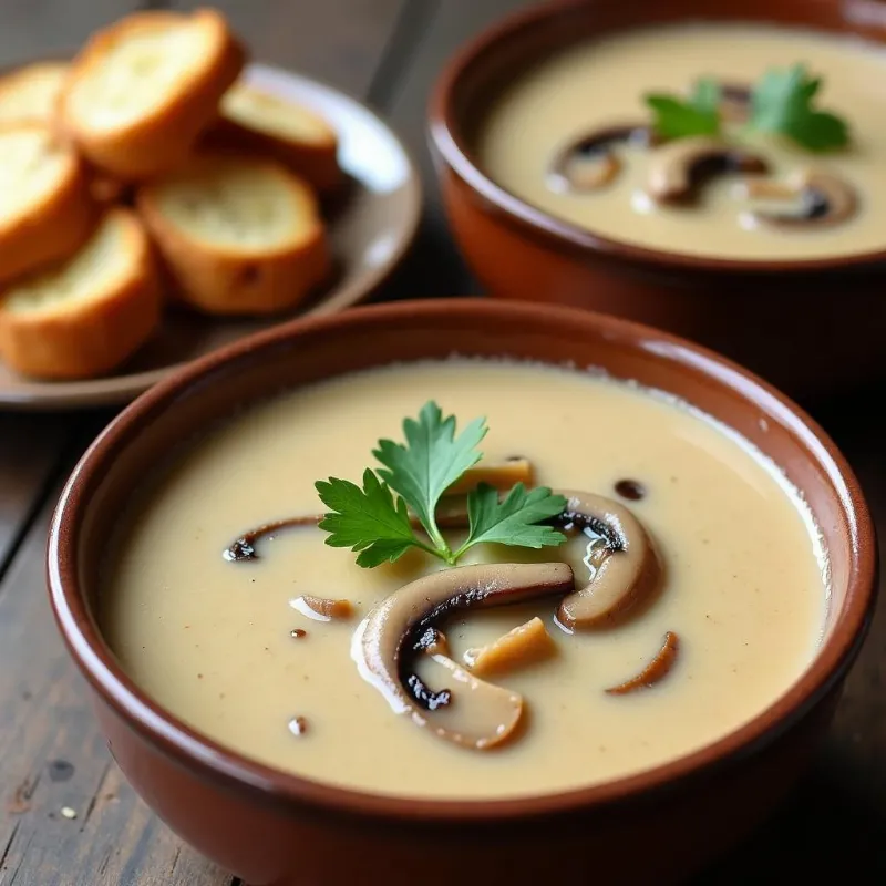 Two Bowls of Creamy Vegan Cream of Mushroom Soup