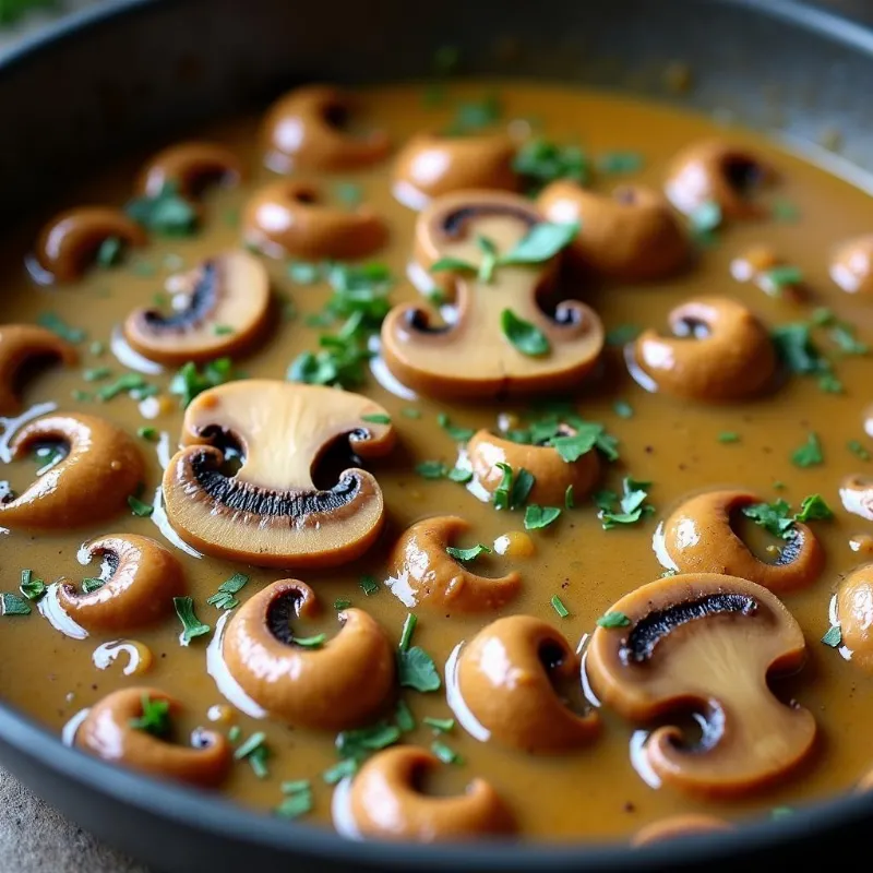 Close Up of Creamy Vegan Mushroom Sauce