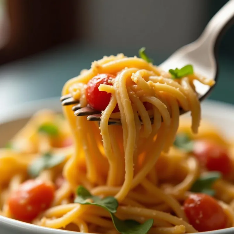 Close-up of creamy vegan pasta