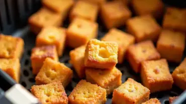 Crispy tofu bites in the air fryer basket