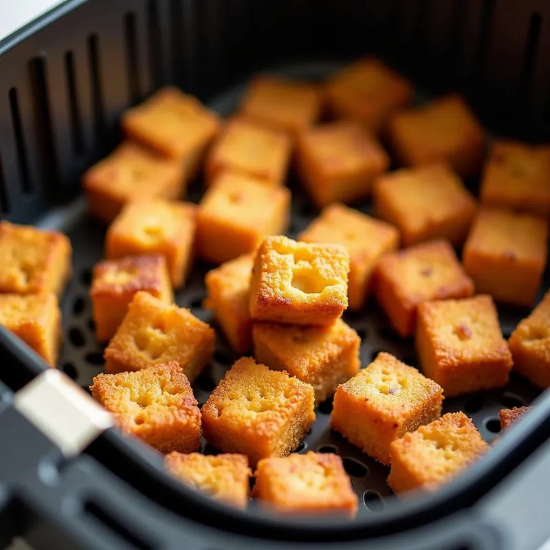 Crispy tofu bites in the air fryer basket