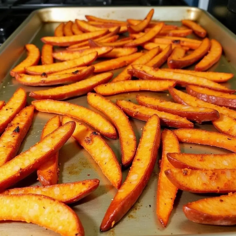 Crispy Roasted Sweet Potato Fries on Baking Sheet