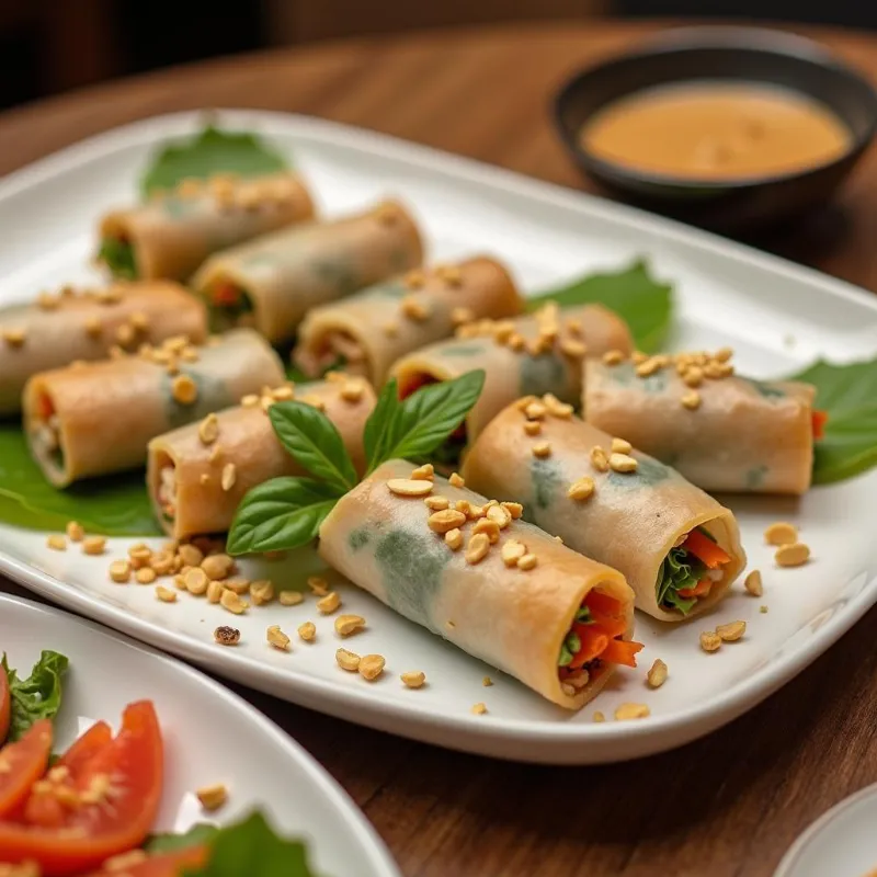 Crispy Vegan Spring Rolls with Peanut Sauce