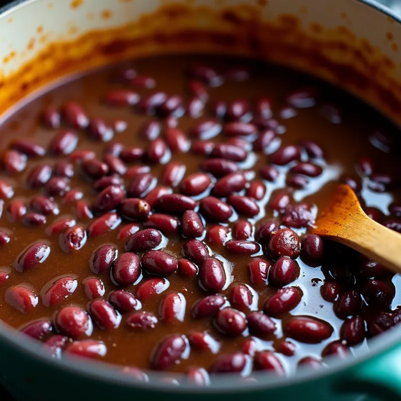 Vegan Cuban Black Beans simmering in a pot