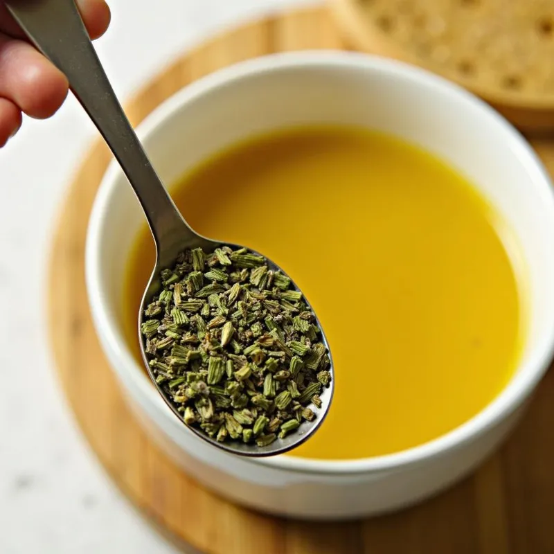 Dried thyme in a spoon