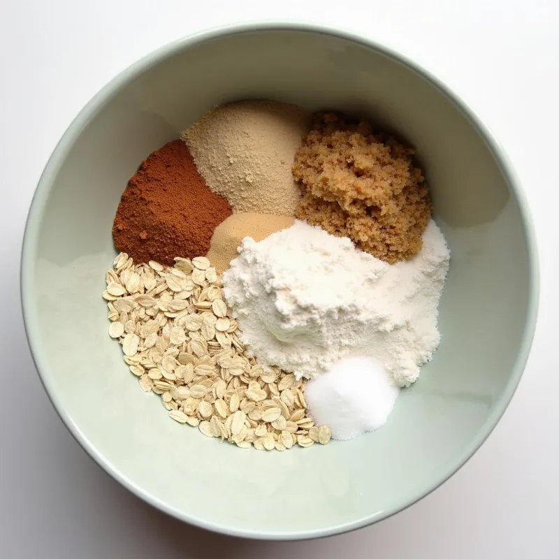 Dry ingredients for vegan oatmeal cookies in a bowl