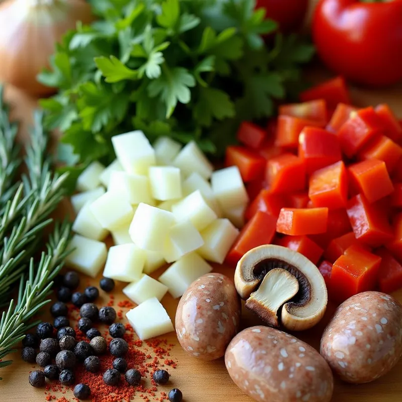 Close-up of various ingredients used to make field roast vegan sausage