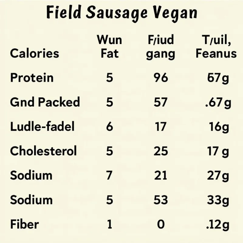 Nutritional information chart for field roast vegan sausages