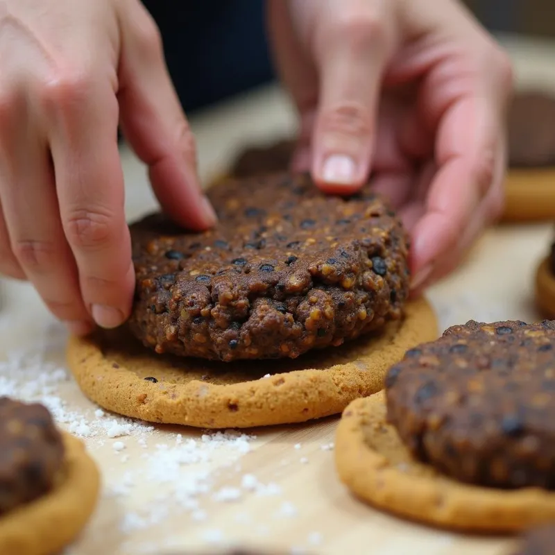 Hands forming black bean burger patties