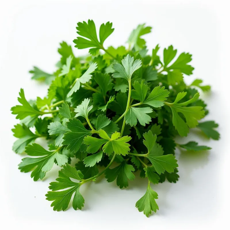 A bunch of fresh cilantro on a wooden cutting board