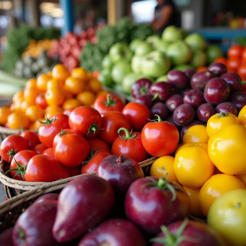 Vibrant and colorful fresh produce at a local market in Cabo San Lucas