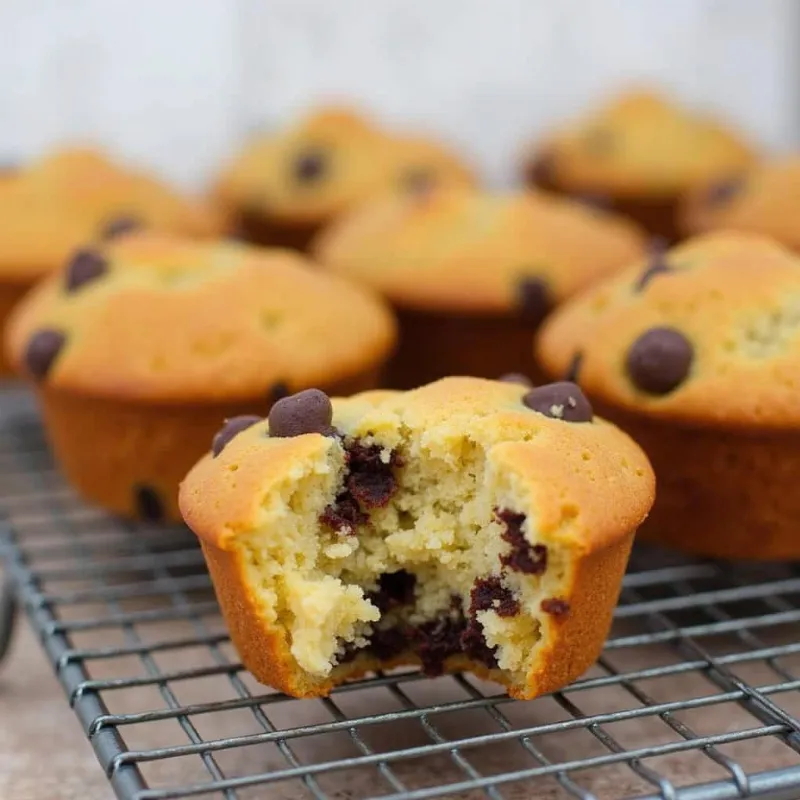 Freshly Baked Vegan Chocolate Chip Muffins Cooling on a Rack