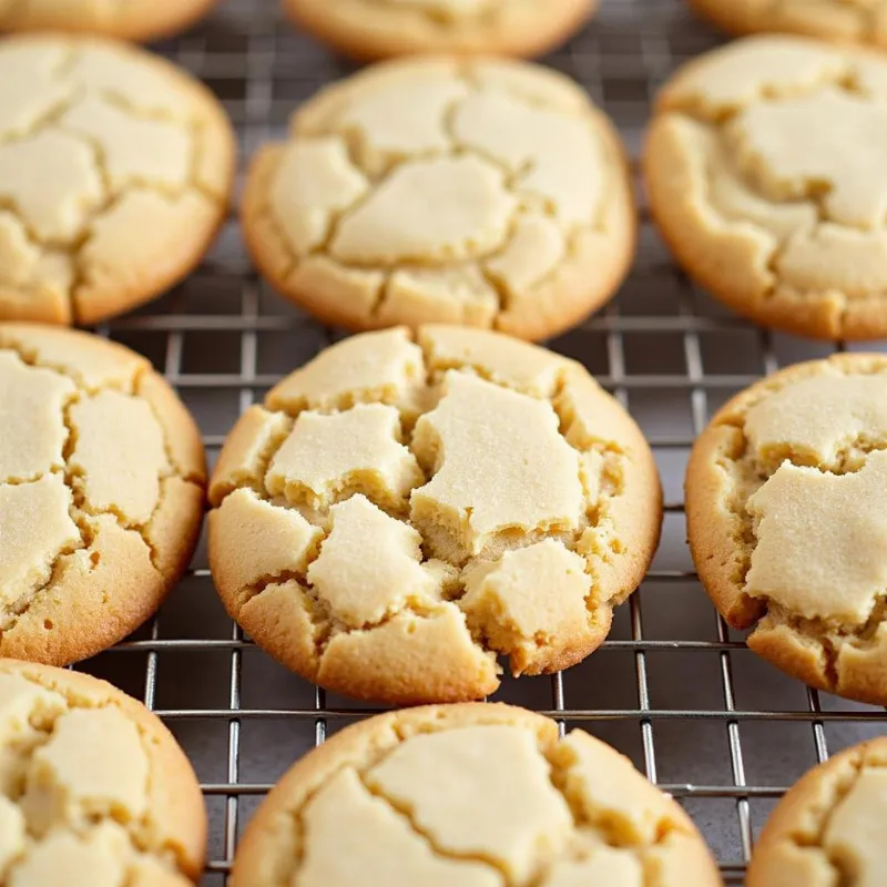 Freshly baked vegan snickerdoodle cookies on a cooling rack