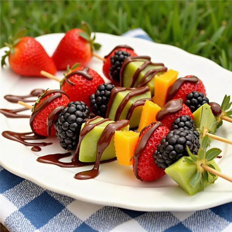 Fruit Skewers with Vegan Chocolate Drizzle