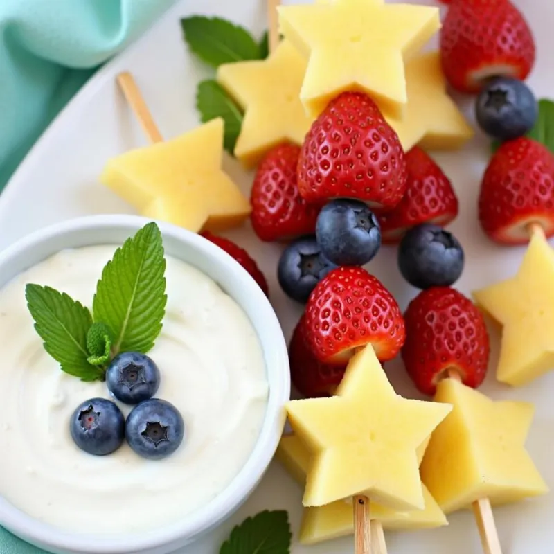 Star-Spangled Fruit Skewers with Coconut Yogurt Dip